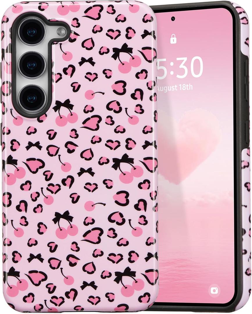 DEFBSC Case for Samsung Galaxy S23 Plus, Cute Pink Bow Cherry Print Aesthetic Trendy Pattern for Women Girls Slim Durable Bumper Shockproof for Samsung Galaxy S23 Plus Case, Tiny/Glossy