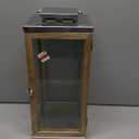 15 Inch Wooden Candle Hurricane Lantern, For Table Top, Mantle, Wall Hanging, or Garden Display, Indoor & Outdoor Use