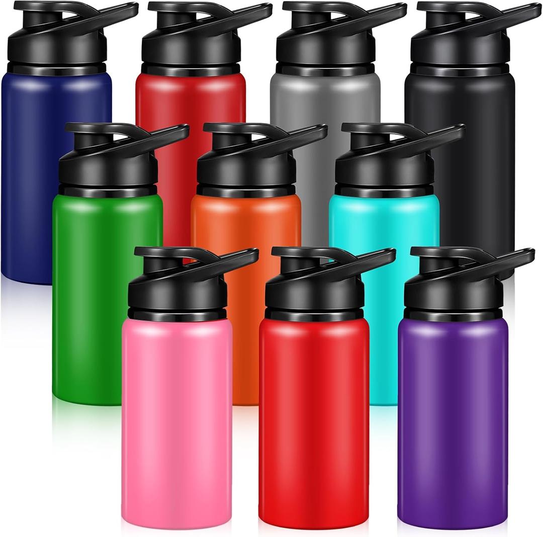 Mimorou 10 Pack Aluminum Water Bottles Bulk 10 Colors Reusable Leak-Proof Lightweight Sport Bottles Set for Travel Team Camping Gym & Party Favors (Classic Color,13.5oz)