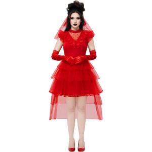Spooktacular Creations Halloween Red Bride Costume Women, Red Gothic Wedding Dress Women for Halloween Party (Red, S)