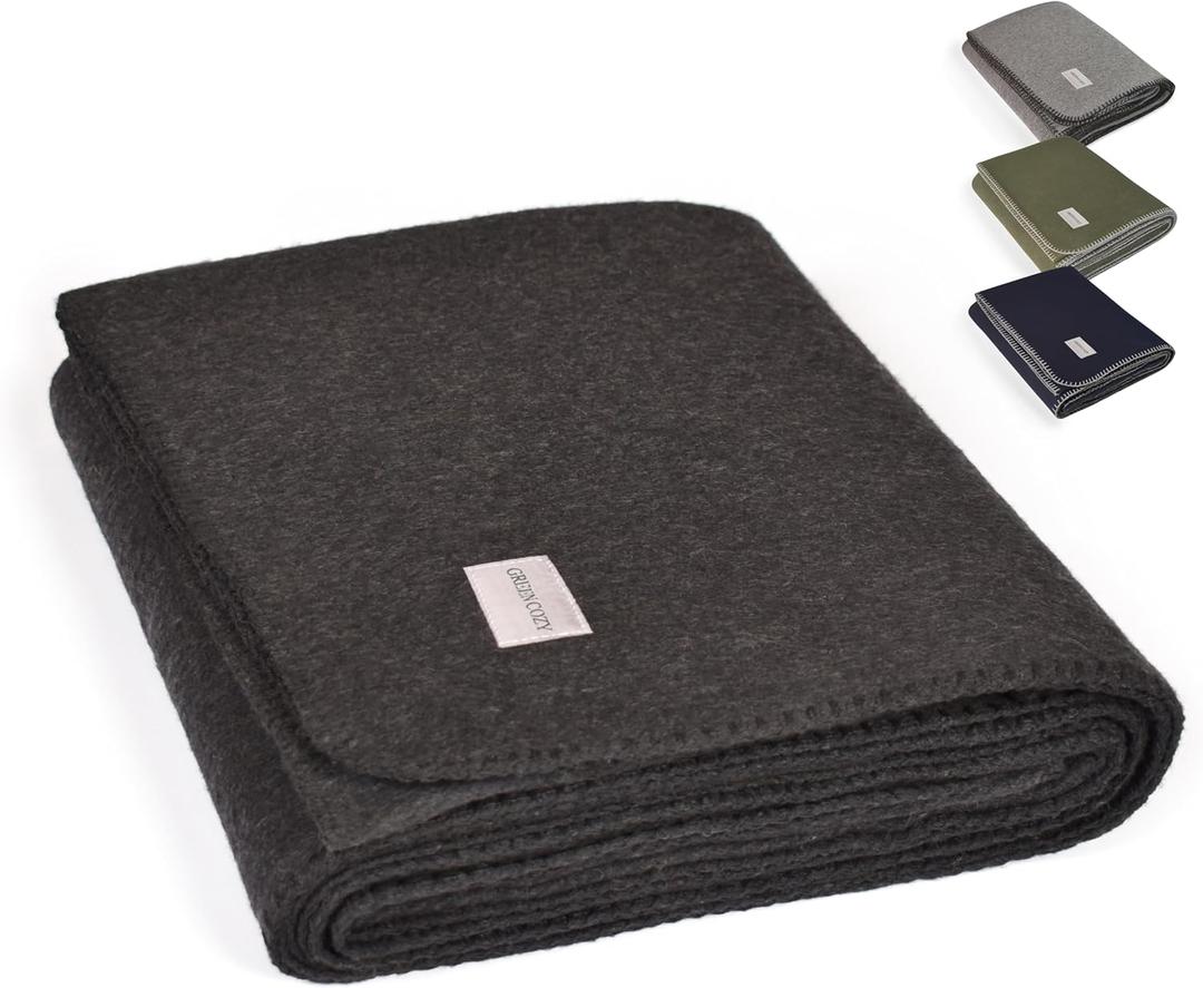 Military Style Wool Blanket  Cushioned, Breathable, Durable, Warm & Washable  Double-Stitched Border  Great for Camping, Outdoor, First Aid, Travel, Car  Fire Retardant  64"x90" 4.7 lb (Charcoal)
