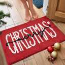 Red Merry Christmas Bath Mat for Bathroom Decorations 16W x 24L Winter Snowflake Cute Seasonal Xmas Bathroom Mat Non Slip Washable Microfiber Shaggy Absorbent Christmas Bath Rug