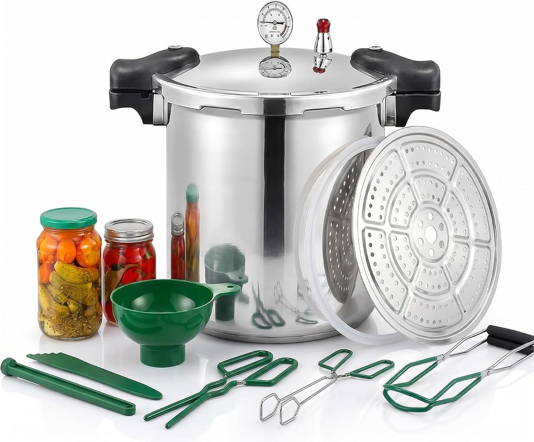 25 Quart Pressure Canner Cooker & pressure canners for canning & water bath canner | Pressure Gauge & Pressure Regulator | Induction Compatible & Pressure release 15.5 PSI (+/- 5%)