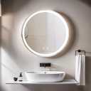 24" LED Bathroom Mirror with Lighting,Round Mirror with Lighting,Bathroom Wall Mirror,3 Dimmable Light Colors,Bathroom Mirror with Touch Switch and Defogging,3000K-10000K