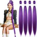 Purple Braiding Hair 36 Inch Pre Stretched Hair Long Straight Crochet Braids Yaki Texture Synthetic Fiber Extension 4 Packs (Dark Purple)