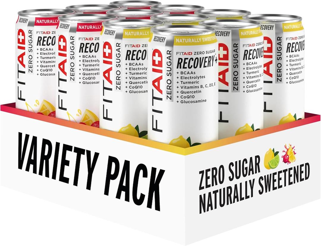FITAID ZERO Sugar, Keto-Friendly, Number 1 Post-Workout Recovery Drink, Contains Zero Sugar, BCAAs, Glucosamine, 5 Calories, Keto Variety Pack, 12 Fl Oz (Pack of 12)