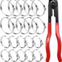 CV Boot Clamp Plier with 20PCS 304 Stainless Steel Crimp Bands, 10PCS Small and 10PCS Large Universal Adjustable Drive Shaft Drive Shaft Joint Boot Crimp Clamps for Most Cars