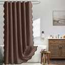 MIULEE Brown Scalloped Shower Curtain Linen Textured with 12 Metal Hooks Cute Heavy Duty Washable Waterproof Thick Cloth Shower Curtains with Black Border for Bathroom Hotel Bathtub,W72*L72
