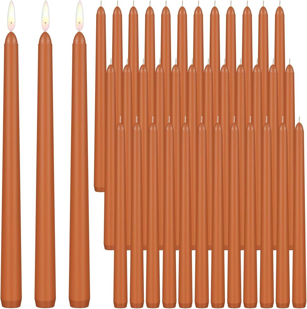 MTLEE 36 Pcs Christmas Taper Candles 10 Inch Unscented Tall Dripless Candlesticks Bulk Long Time Clean Burning Candles for Christmas Party Wedding Home Decoration (Pumpkin Color)