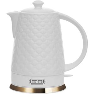 Ceramic Electric Kettle, 1.5L/1200W Boil Water Quickly and Easily with Boil-Dry Protection Auto Shut Off, Detachable Swivel Base, White Relief Carving