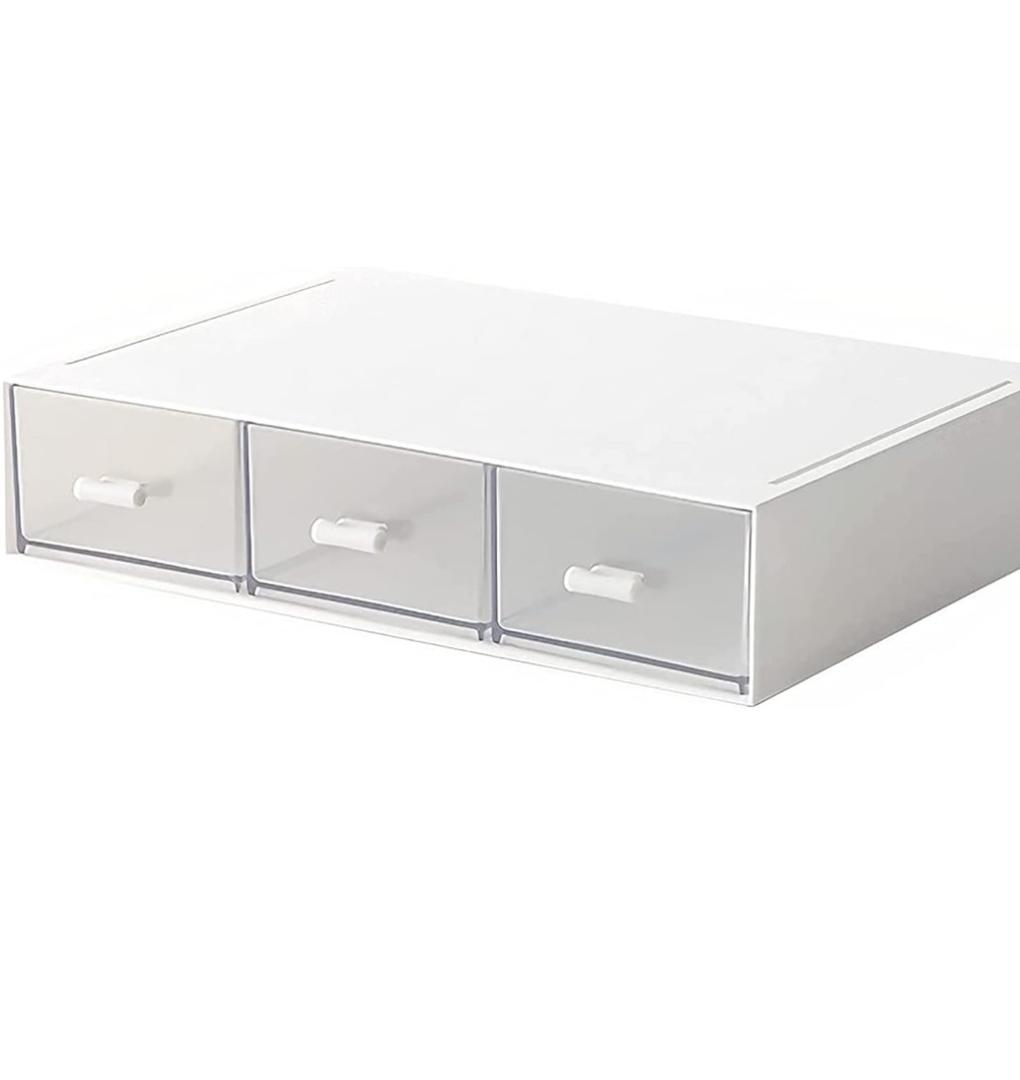 Desk Organizer-Stackable Storage Drawers, Plastic Compact Desk Storage Box Perfect for Collection Small Item/Cosmetic Office Organizer - 3 drawers (White)