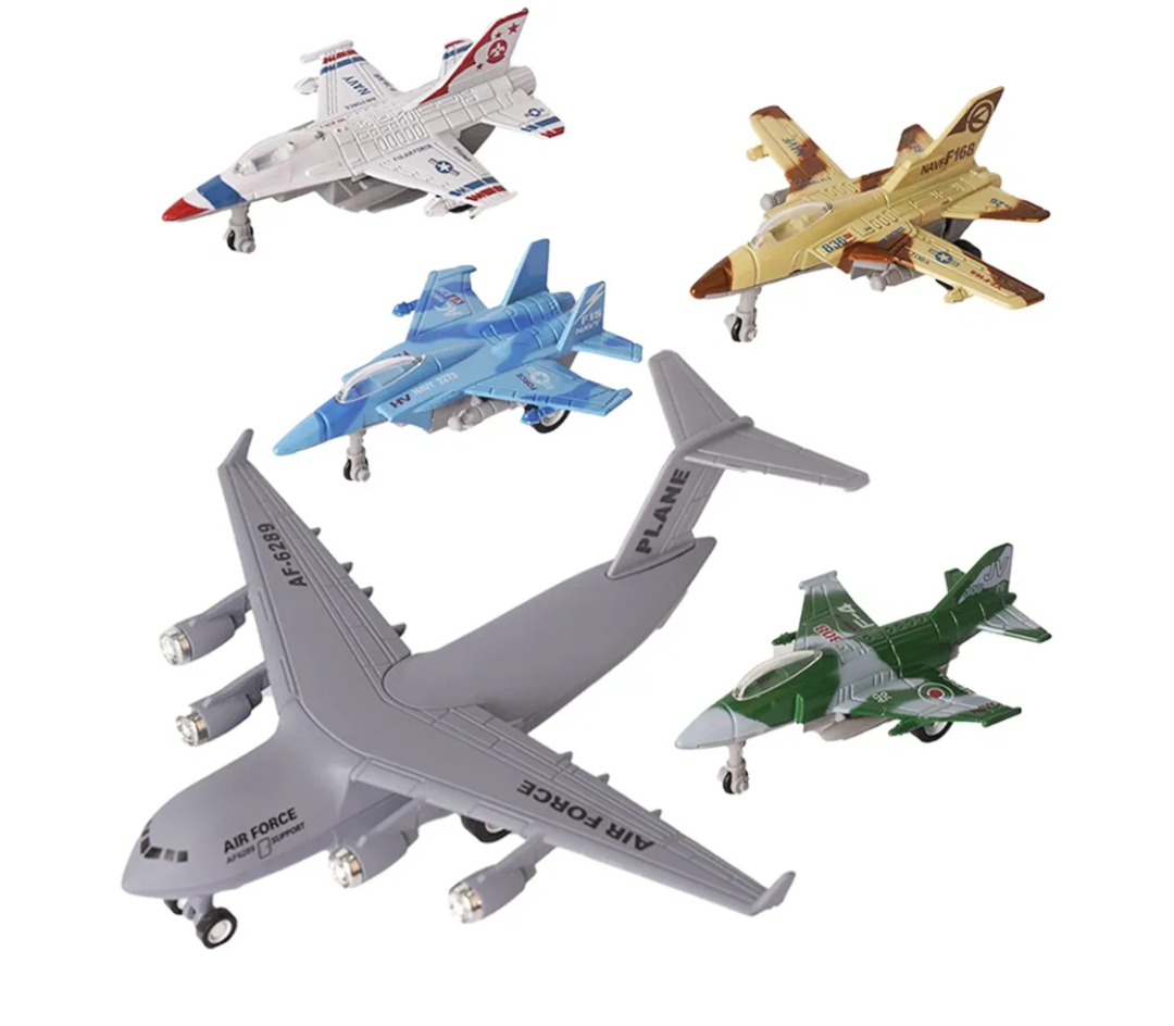 5 Pack Army Airplane Toys Set Military Fighter Jet Die Cast Plane Metal Aircraft Toy, Pull Back Play Vehicle Aircraft Gift for Kids Boys Girls Children 3+ Years Old