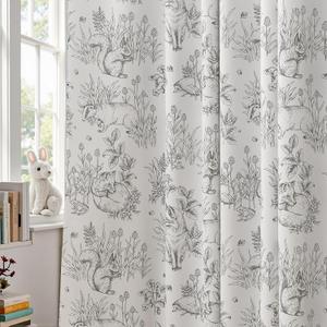jinchan 95% Blackout Nursery Curtains 84 Inches Long, Bunny Woodland Toile Easter Decor Curtains Grey on Beige Animal Printed Drapes for Bedroom Spring Decoration Farmhouse Window Treatment 2 Panels
