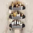 Shower Caddy Corner 3 Pcs, Adhesive&Drilling Shower Organizer, Rustproof Carbon Steel Shower Shelves With 6 Hooks And One Towel Bar, Bathroom Organizers And Storage Racks, For Family, Grey