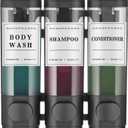 Shampoo and Conditioner Dispenser Shower Dispenser Body Wash Wall Mounted Shampoo Dispenser for Shower Wall No Drill for Bathroom Hotel 3 Chamber x 300ml Black with Waterproof Labels