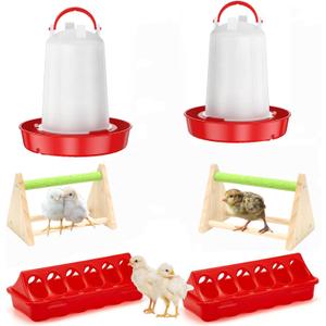 Chick Feeder and Waterer Kit, 6 Pcs Baby Chicken Supplies with 0.4 Gal Chick Waterer, Plastic Feeder Trough and Perch, Chicken Starter Kit for Coop and Brooder for Small Poultry Ducks Quail