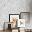 COLAMO Luxury Peel and Stick Backsplash,Faux Stone Mix Metal Smart Adhesive Mosaic Tile,Stick on Arabesque Geometric Water Jet, Accent Wall Tile for Kitchen,Fireplace,Bathroom(10,White Marble) (Silver Alps)