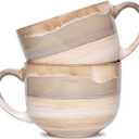 Bosmarlin Large Ceramic Coffee Mug Set of 2, Stoneware Jumbo Latte Mugs for Office and Home, 16 Oz, Dishwasher and Microwave Safe(Brown Grey, 2)