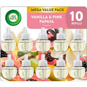 Air Wick Plug In Scented Oil Refill, 10ct, Vanilla and Pink Papaya, Air Freshener, Essential Oils, 12 Pieces