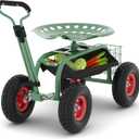 Heavy-Duty Rolling Garden Workstation  Mobile Gardening Stool with 360 Swivel Seat, Adjustable Steering Handle & Removable Tool Tray for Planting, Weeding, and Outdoor Projects