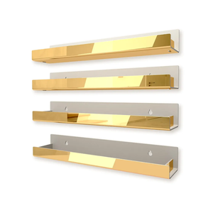 4 Pack 15 Inch Gold Reflective Acrylic Shelves, Gold Foating Shelves, Modern Sunglasses Essential Oil Picture Ledge Display Toy Storage Shelf
