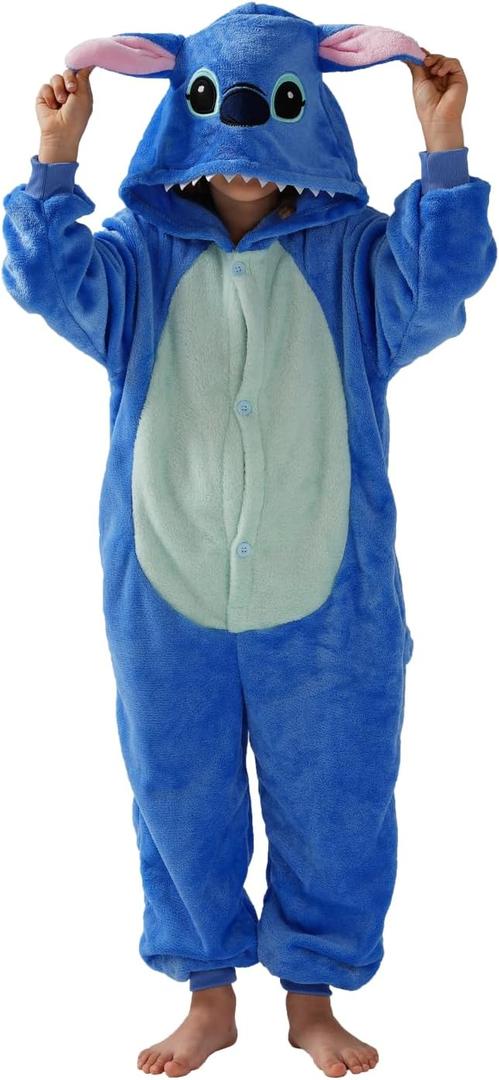 COPUCI Unisex Children Animal Onesie Pajamas, Kids Flannel Halloween Cosplay Costume/ Home wear/ Sleepwear (Blue-a, 9-10 Years)