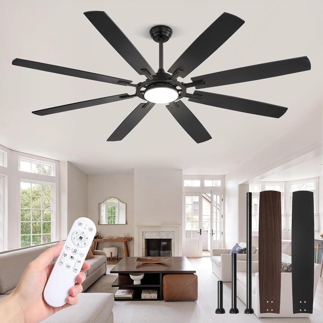 Fanbulous 72 Inch Black Ceiling Fans with 3CCT Lights and Remote, 24W