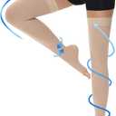 Ailaka Thigh High Medical Compression Stockings for Women Men, Open Toe Firm 20-30 mmHg Graduated Compression with Silicone Band for Varicose Veins, Edema, Post-Surgery (Small (1 Pair), Beige)
