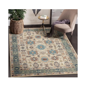 Area Rug 6×9, Large Vintage Boho Rug, Ultra-Soft Low Pile, Washable, Non Slip, Stain Resistant, Carpet for Living Room Bedrooms Playroom Office Kitchen, Cream/Blue