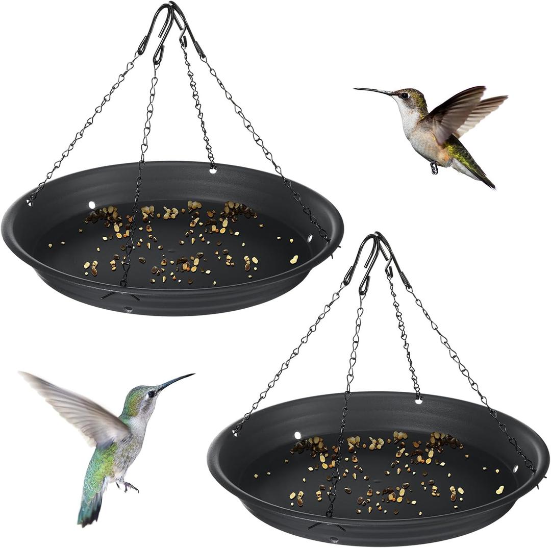 Briwooody 2 Sets 12.8'' Bird Seed Catcher Tray Platform Bird Feeder Large Hanging Tray Fits Most Feeders Catches Most Falling Seed and Husk Outdoor Yard Garden Backyard for Attracting Birds, Black
