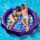 Inflatable Pool Floats Adult Size - 77" X-Large Heavy Duty Tanning Floating Mat Cooling Holes Lounger with Pillow, Pool Floaties Bed with Cup Holders for Backyard Swimming Pool Party, Purple