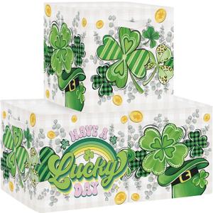 Clastyle Saint Patrick's Day Clover Kid Storage Basket Set Foldable Closet Clothes Organizer Nursery Toddler Lucky Toy Bin Girl Boy Book Shelf Basket