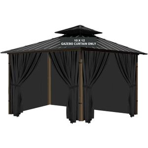 Gazebo Universal Replacement Privacy Curtain, 10'X12' Gazebo Curtains Outdoor Waterproof, 4-Panels Sidewall with Zipper for Patio, Garden and Backyard (Only Curtains, 10'X12', Black)