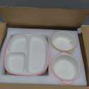 Domensi 4 Pcs Square Porcelain Kid Plate and Bowl Set with Suction, 2 Ceramic Toddler Divided Plate 2 Baby Anti Slip Silicone Sleeve Bowl for Feeding Supplies Microwave Dishwasher Safe (Pink, Beige)