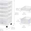 IRIS USA Craft Plastic Organizers and Storage, Rolling Storage Cart for Classroom Supplies, Storage Organizer for Art Supplies, Drawer Top Organizer for Small Parts, 5 Drawers, White/Clear