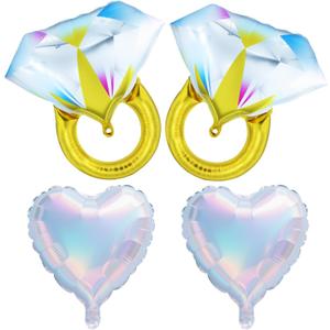 2 x 4PCS Diamond Ring & Heart Balloons Set - Bachelorette Party Decorations, Engagement Decor, Wedding Proposal Balloons, Bridal Shower, Just Married, Bride Anniversary Valentine's Day Party Favors