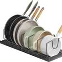 pots and pans organizer under cabinet,pot lid organizers inside cabinet holders for kitchen,Horizontal and vertical pulling modes,cast iron storage (Black Vertical pull-out)