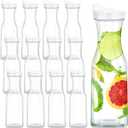 12 Square Plastic Water Carafe, 34 Ounce Large Water Bottles with Flip Tops, Clear Plastic Bottles for Home Bars Restaurants, Iced Tea, Juice, Lemonade, Milk, Cold Brew