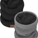 Neck Gaiters for Men Winter Warm Neck Warmer Thick Knit Windproof Gaiter Scarf Cold Weather Scarves (Grey Black 2 Pack)