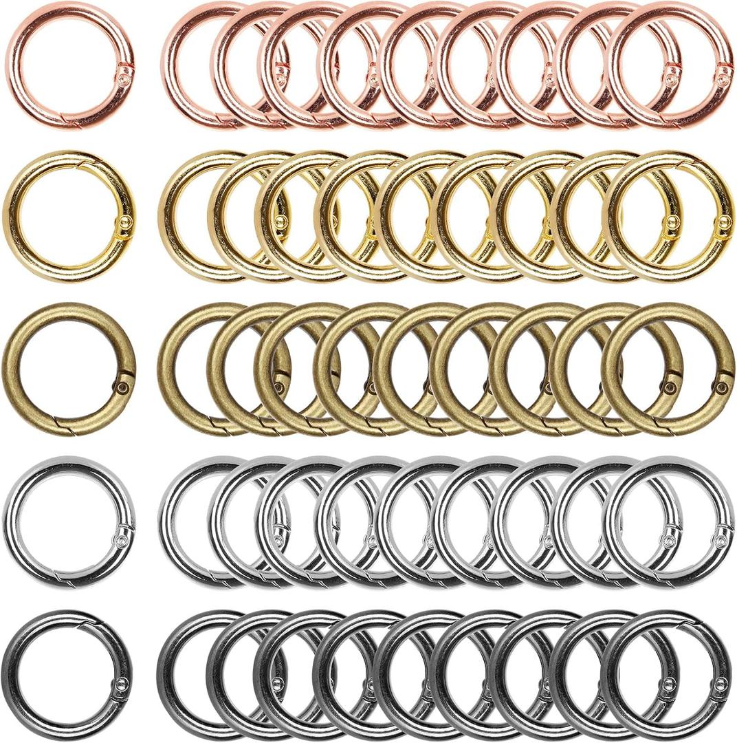 50Pcs Zinc Alloy Spring Round Carabiner Snap Clip Keychain Key Ring Clips for Key Chains, Bag, Purse, Handbag and Craft DIY Accessories (5 Colors)