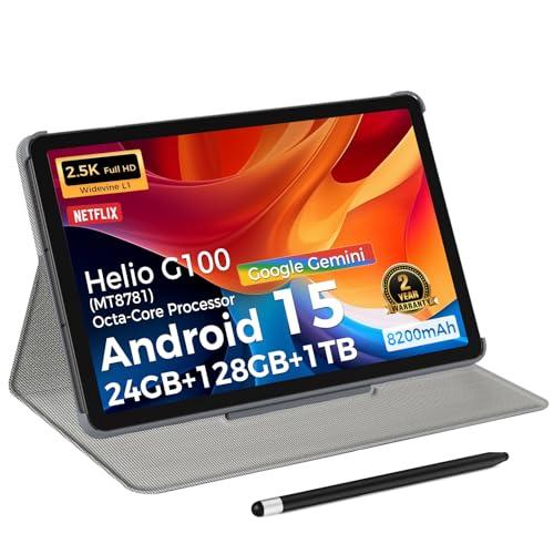 11inch Tablet, Android 15 Tablet 24GB RAM,128GB ROM, 2560*1600IPS 2.5K Widevine L1, G100( MT8781) Octa-core Processor, 24GB RAM,128GB ROM, Wi-Fi 6& Bluetooth 5.2, 8200mAh Battery
