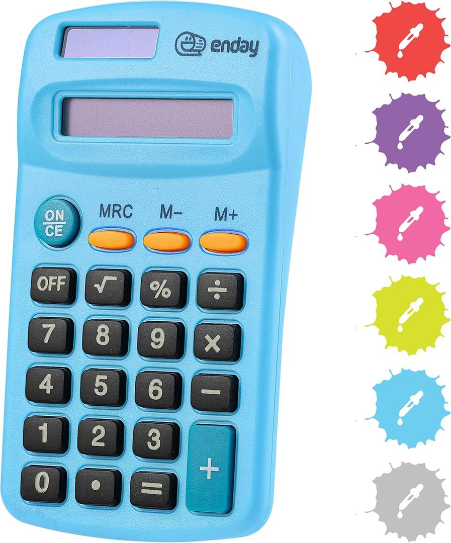 Calculator Blue, Basic Small Solar and Battery Operated, Large Display Four Function, Auto Powered Handheld Calculator School and Kids, 1 PK by Enday