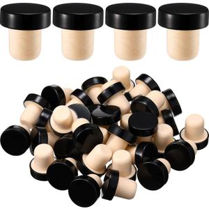 Yookeer T-shaped Stopper Cork Wine Bottle Stoppers Reusable Wine Sealing Plug for Beer Bottles DIY Craft(Black, 36 Pieces)