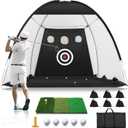 Golf Net: 10x7FT Golf Practice Net for Backyard Driving, Hitting Net with Tri-Turf Mat, Indoor Training Chipping Aid Nets with Reduce Noise Nylon Target, for Golfers