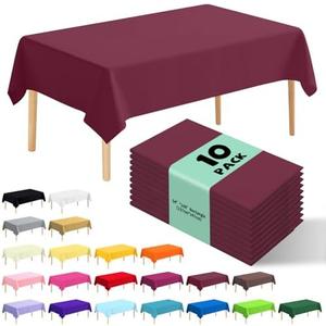 JHDZDHY 10 Pack Premium Disposable Plastic Tablecloth 54" X 108" Rectangle Table Cover for Birthdays Weddings Christmas Anniversary Buffet Table (Burgundy)