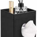 LAMOTI Leather Tissue Box Cover with Storage Tray, Square Facial Tissue Box Holder for Bathroom, Office Table, Countertop, Night Stand & More (Black)