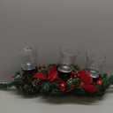 Collections Etc Christmas Poinsettia Candle Holder Centerpiece with Pinecones, Red 20" L x 9" W x 9 1/4" H