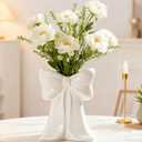 Disoza White Bow Vase Ceramic Cute Vase Decorative Minimalist Flowers Tulip Pampas Grass Flower Modern Home Decor for Table Bathroom Shelf Centerpieces