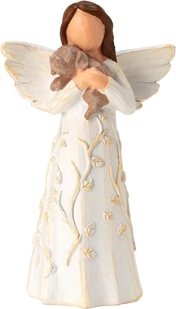 Friendship Angel Figurine with Dog Sculpture, Hand-Painted Memorial Gift for Pet Lovers - Remembrance of Loyal Pets & Friends Present and Past, Home Decor Statue