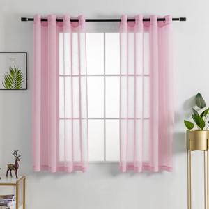 HUTO Set of 2 Panels Solid Color Pink Sheer Curtains Elegant Grommet Top Window Voile Panels/Drapes/Treatment for Bedroom Living Room (54X45 Inches)